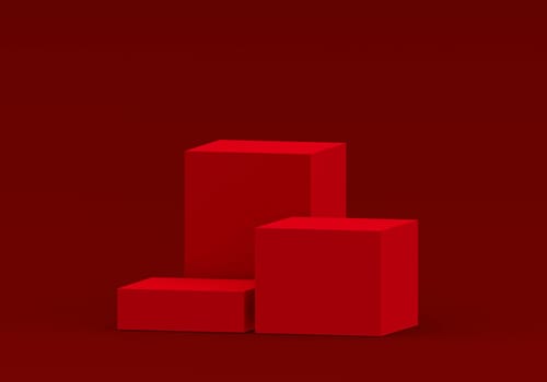 Podium red shape for show cosmetic product display for christmas day or new years. stand product showcase on red background