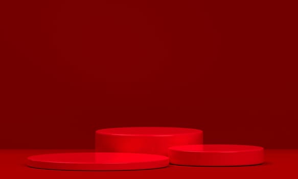 Podium red shape for show cosmetic product display for christmas day or new years. stand product showcase on red background