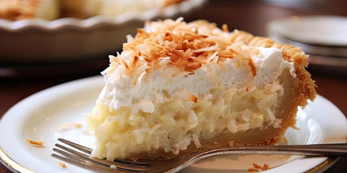 Classic Coconut Cream Pie with a creamy coconut custard filling and a toasted coconut topping - AI generated