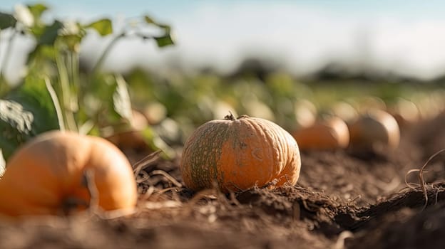 Freshly harvested pumpkins in a field - AI generated