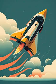 Retro space travel - Minimalist flat design - AI generated