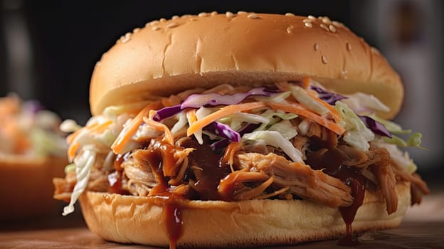 BBQ pulled pork sandwich with coleslaw - AI generated