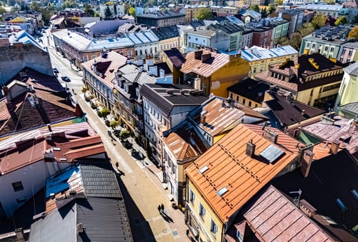 Aerial view of the city of Sanok in Bieszczady Mountains, Poland.