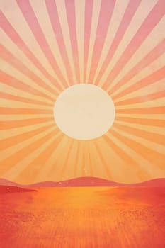 The sun sets over a vast desert, casting warm orange and pink hues across the sky and reflecting on the tranquil sand dunes.