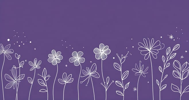 A whimsical array of white outlined flowers against a vibrant purple background creates a cheerful and artistic display.