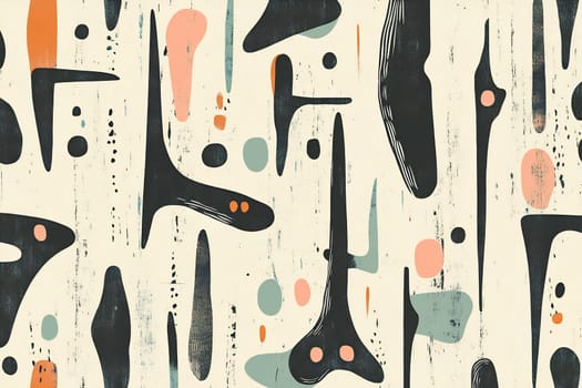 This vibrant abstract artwork features a variety of shapes and colors, creating a dynamic and modern visual effect on a light background.