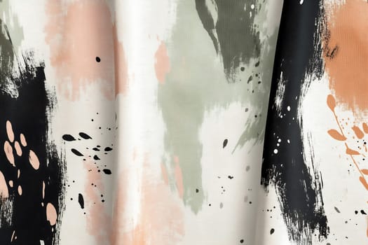 The fabric showcases a blend of muted colors with bold brush strokes, creating an artistic and modern pattern suitable for various decor.