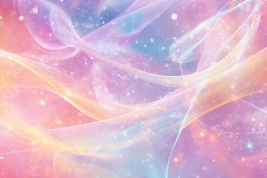 Delicate swirls of pastel colors blend softly, creating a dreamy background with twinkling stars and a gentle glow.