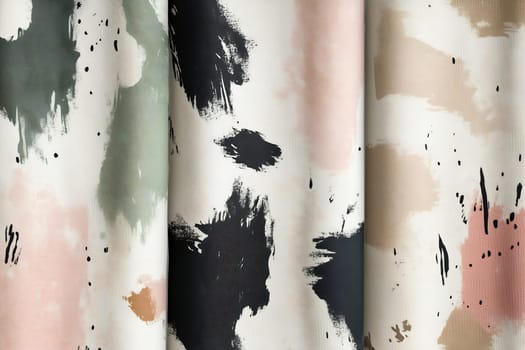 A close-up view of a stylish fabric featuring abstract brush stroke patterns in muted colors. Ideal for home decor inspiration.