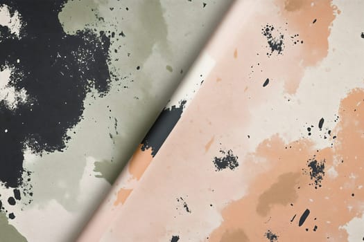 The artwork showcases a blend of earthy colors with abstract shapes and splashes, creating an engaging textile design ideal for various decor styles.