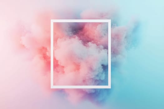 Soft pastel colors blend with clouds of smoke, creating a dreamy atmosphere within a simple rectangular frame.