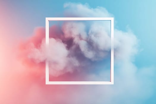 A stylish white frame highlights pastel clouds in vibrant pink and blue hues. This serene sky scene invites calm and reflection.