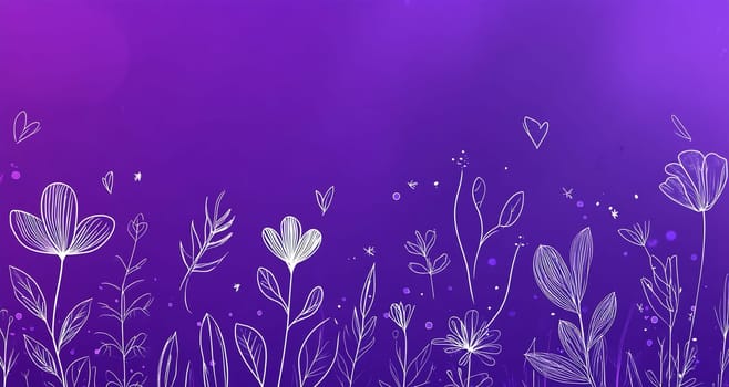 This artwork features elegant flower sketches against a rich purple background, highlighting their beauty and simplicity.