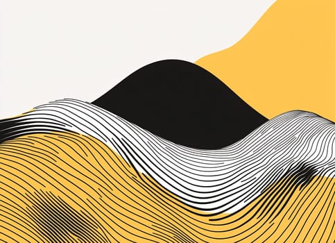 Curved lines create a harmonious blend of black and yellow shapes, showcasing a modern abstract art concept.