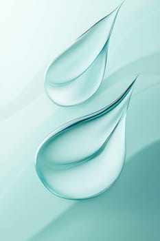 Two clear water droplets rest gracefully on a smooth, soft turquoise background, showcasing a calming effect.