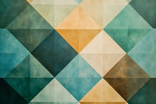 Vibrant triangular designs in various shades create an eye-catching wall decoration in a modern space.