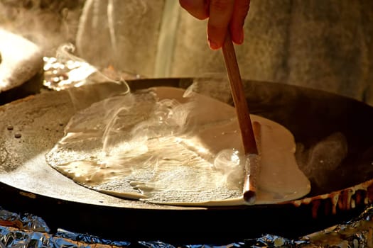 preparation of crepes at a German Christmas market