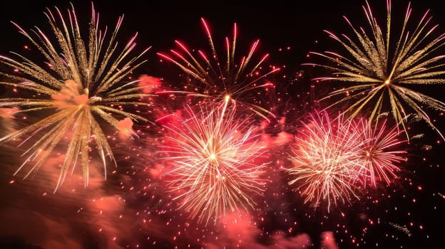 A dynamic firework display lighting up the night sky