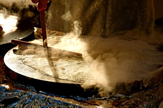 preparation of crepes at a German Christmas market