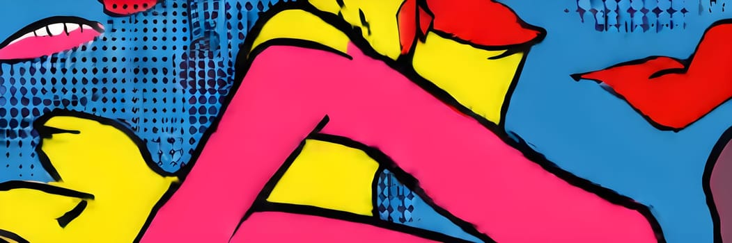 pop art wallpaper background in blue, yellow, pink and red hues