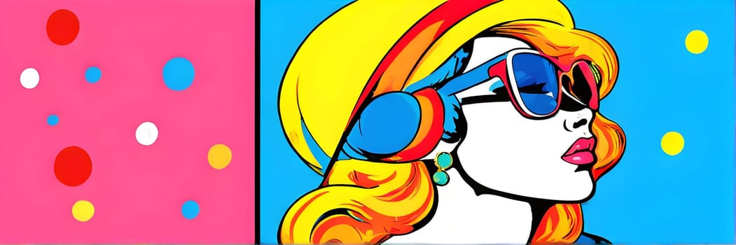 pop art wallpaper background in blue, yellow, pink and red hues