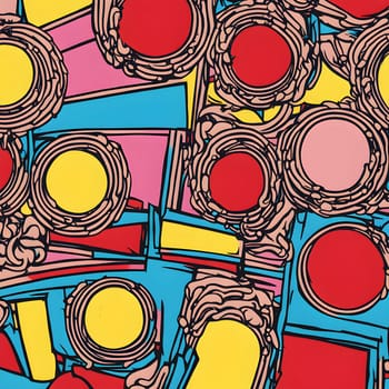 pop art wallpaper background in blue, yellow, pink and red hues