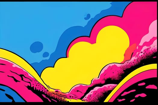 pop art wallpaper background in blue, yellow, pink and red hues