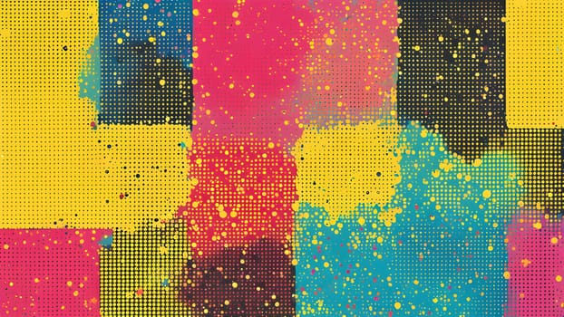 pop art wallpaper background in blue, yellow, pink and red hues