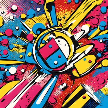 pop art wallpaper background in blue, yellow, pink and red hues