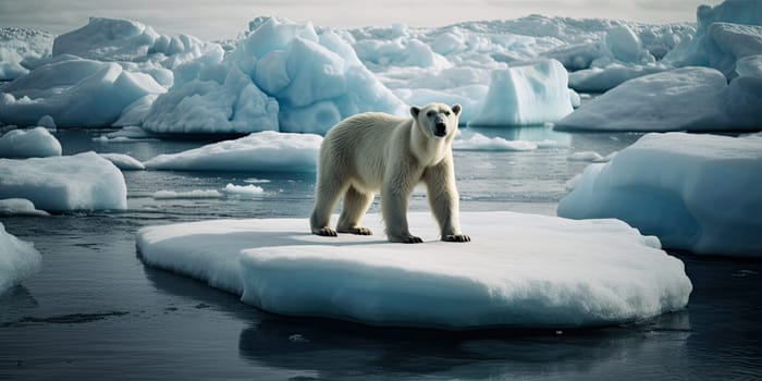 Polar bear on melting ice - AI generated