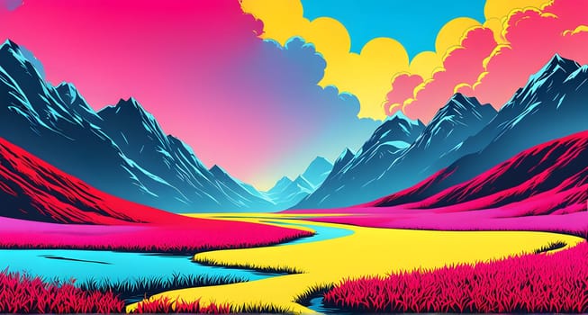 pop art wallpaper background in blue, yellow, pink and red hues