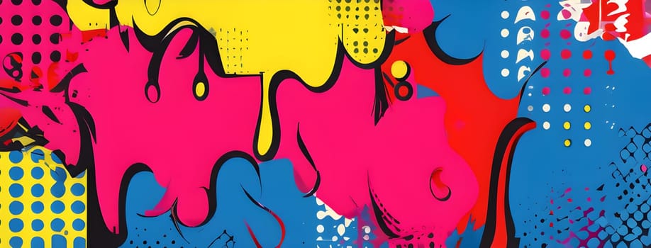 pop art wallpaper background in blue, yellow, pink and red hues