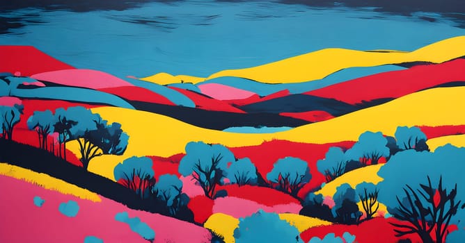 pop art wallpaper background in blue, yellow, pink and red hues