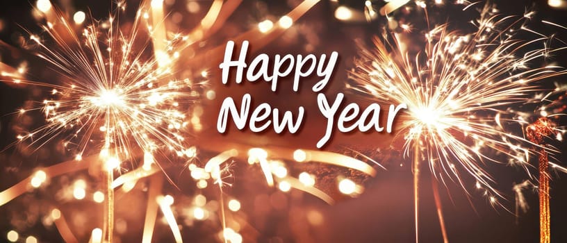 Festive sparklers light up the night sky welcoming the new year with excitement and celebration. Laughter and cheer fill the air.