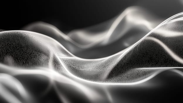 A black and white abstract background featuring blurred elements and a subtle glowing effect. The interplay of light and shadow creates a mysterious and ethereal atmosphere, highlighting the contrast between the dark and illuminated areas.