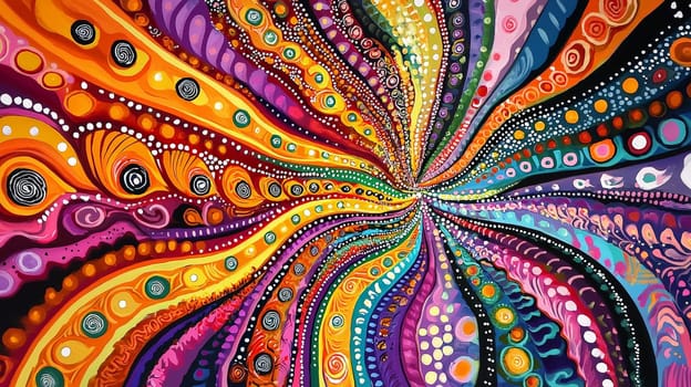 A vibrant depiction of Aboriginal Dreamtime art, featuring intricate patterns, symbolic designs, and earthy tones that convey the spiritual connection to land and ancestry. This artwork embodies storytelling, tradition, and the profound cultural heritage of Australia's First Nations people.