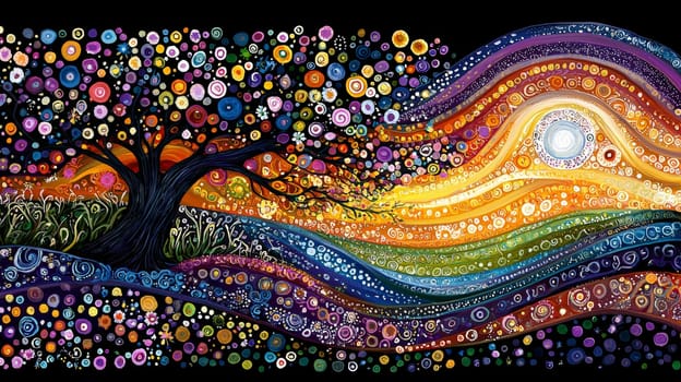 A vibrant depiction of Aboriginal Dreamtime art, featuring intricate patterns, symbolic designs, and earthy tones that convey the spiritual connection to land and ancestry. This artwork embodies storytelling, tradition, and the profound cultural heritage of Australia's First Nations people.