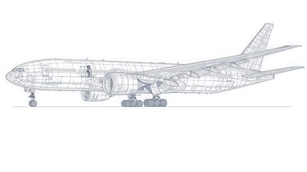 A meticulously crafted, realistic blueprint of a Boeing airplane, showcasing its intricate engineering details. This technical illustration features precise lines, labeled components, and a clean layout, highlighting the wings, fuselage, engines, and tail. The design reflects the sophistication of modern aerospace engineering, presented on a classic blueprint background for a professional and educational appeal.