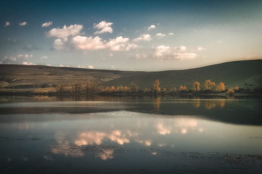 Mountain lake among the mountains on altai. The water surface of the lake.