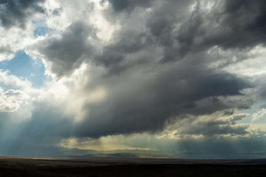 The sky is in the clouds above the altai mountains.