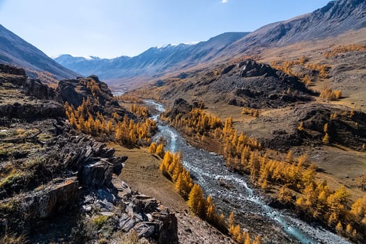 The altai mountains. The landscape of nature on the Altai mountains and in the gorges between the mountains.