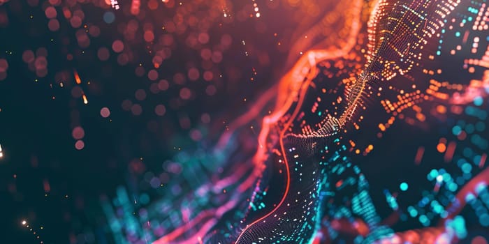 Dynamic abstract digital wave with vibrant glowing dots and lines, perfect for technology and innovation themes.