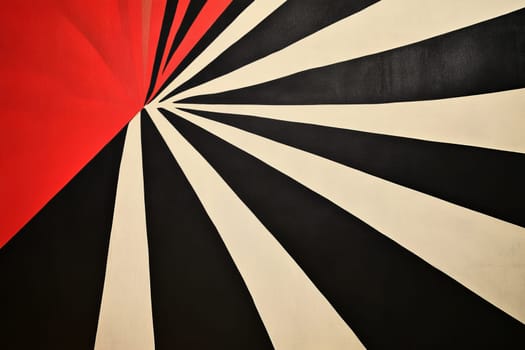 Dynamic abstract art featuring bold red, black, and white geometric stripes in a striking modern design.