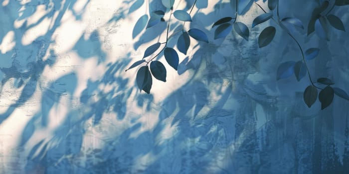 Sunlit leaves create intricate shadows on a textured wall, evoking a sense of calm and natural beauty.