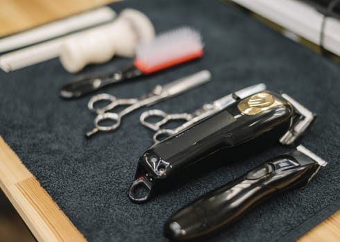 close up view barbershop accessories