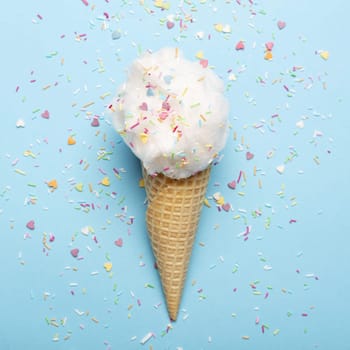 close up view cotton candy ice cream cone