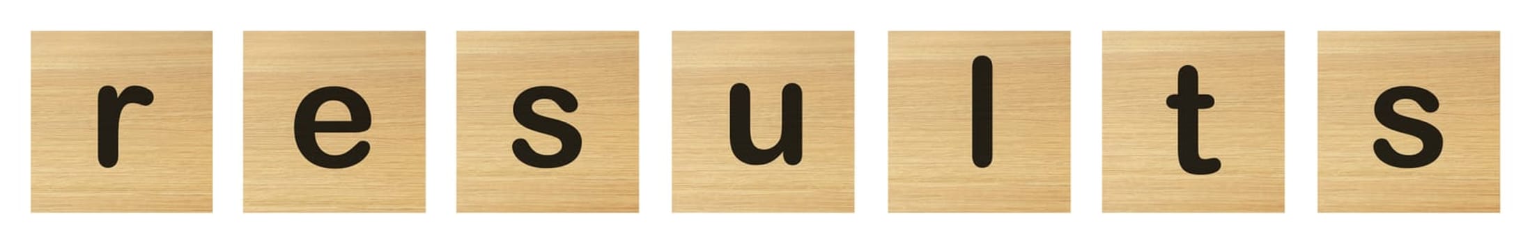 A results word with wood blocks on white