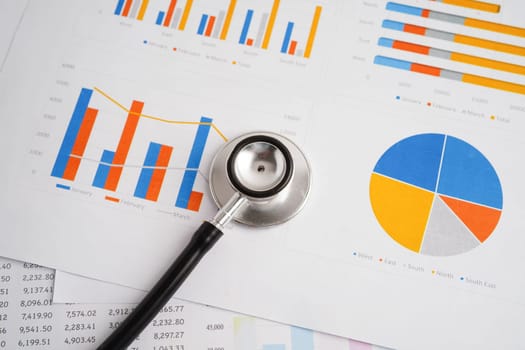 Stethoscope on chart or graph paper, Financial, account, statistics and business data medical health.