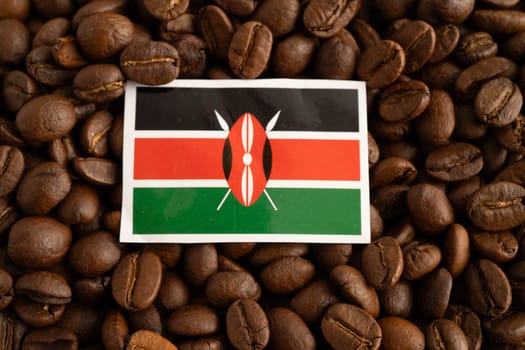 Kenya flag with shopping cart box on coffee beans, shopping online for imxport xmport.