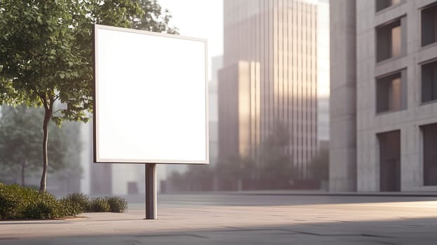 A blank billboard stands on a sidewalk, ready for advertisement placement. Copy-space. AI generated